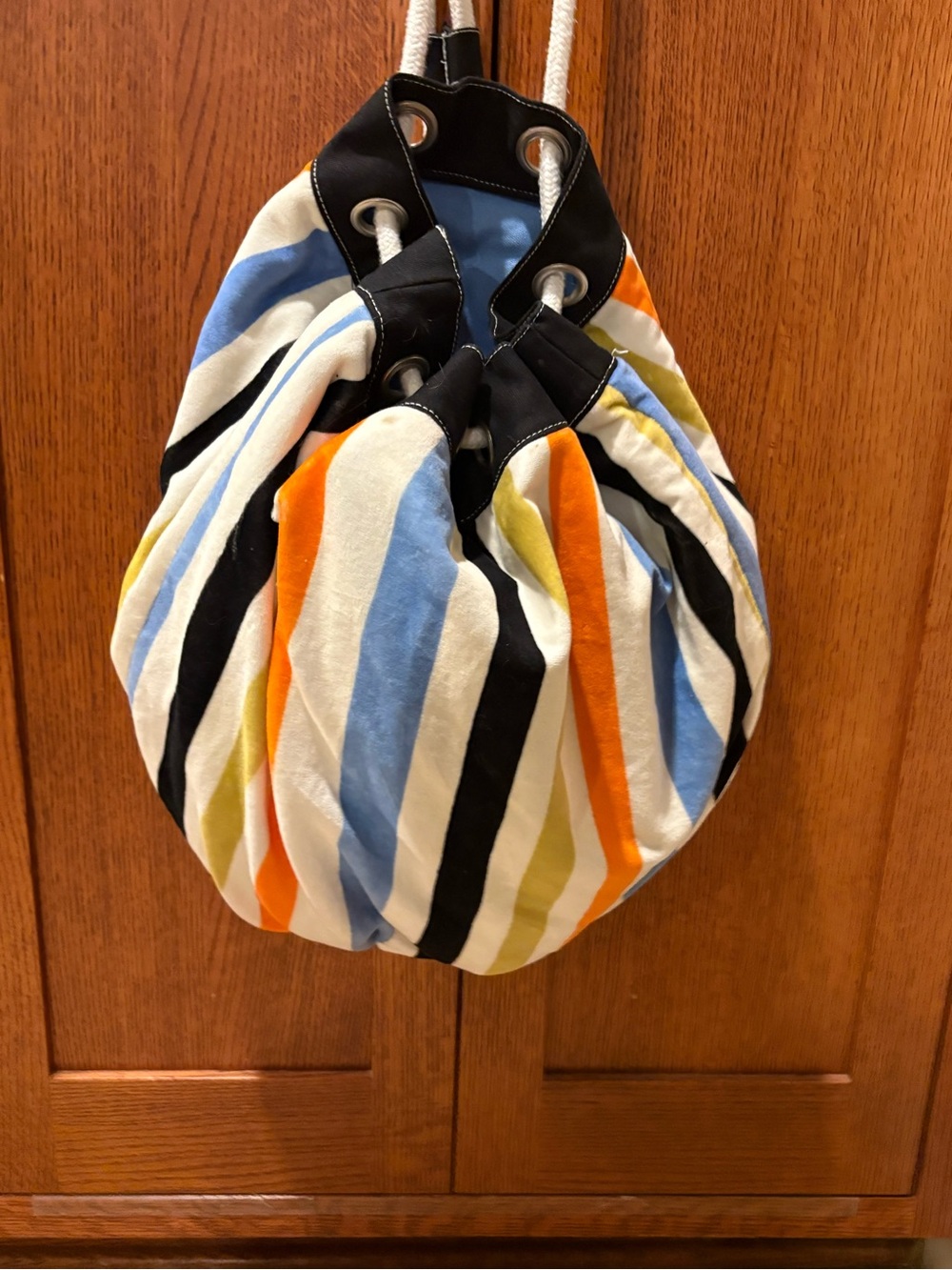 Vintage Gap Large Velour Striped Drawstring Beach Tote Laundry Bag - Multicolor